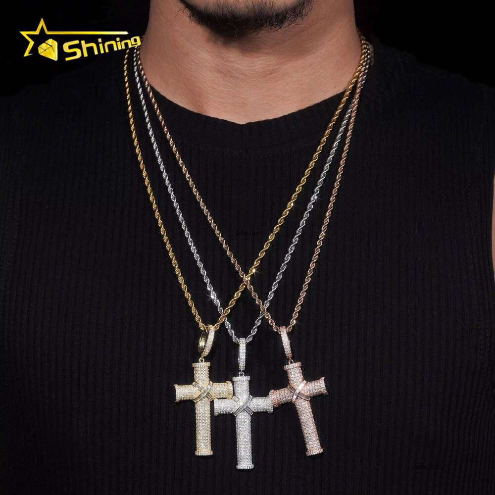Stock Iced Out Jewellery Hip Hop Sier Gold Plated VVS1 Moissanite Dia Cross Pendant