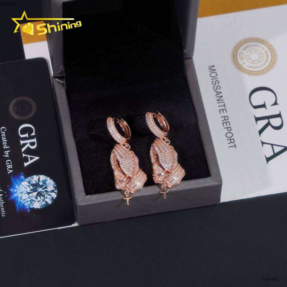 New Arrivals Hip Hop Style Moissanite Dia Iced Out Handclap Drop Sier Hoop Earrings