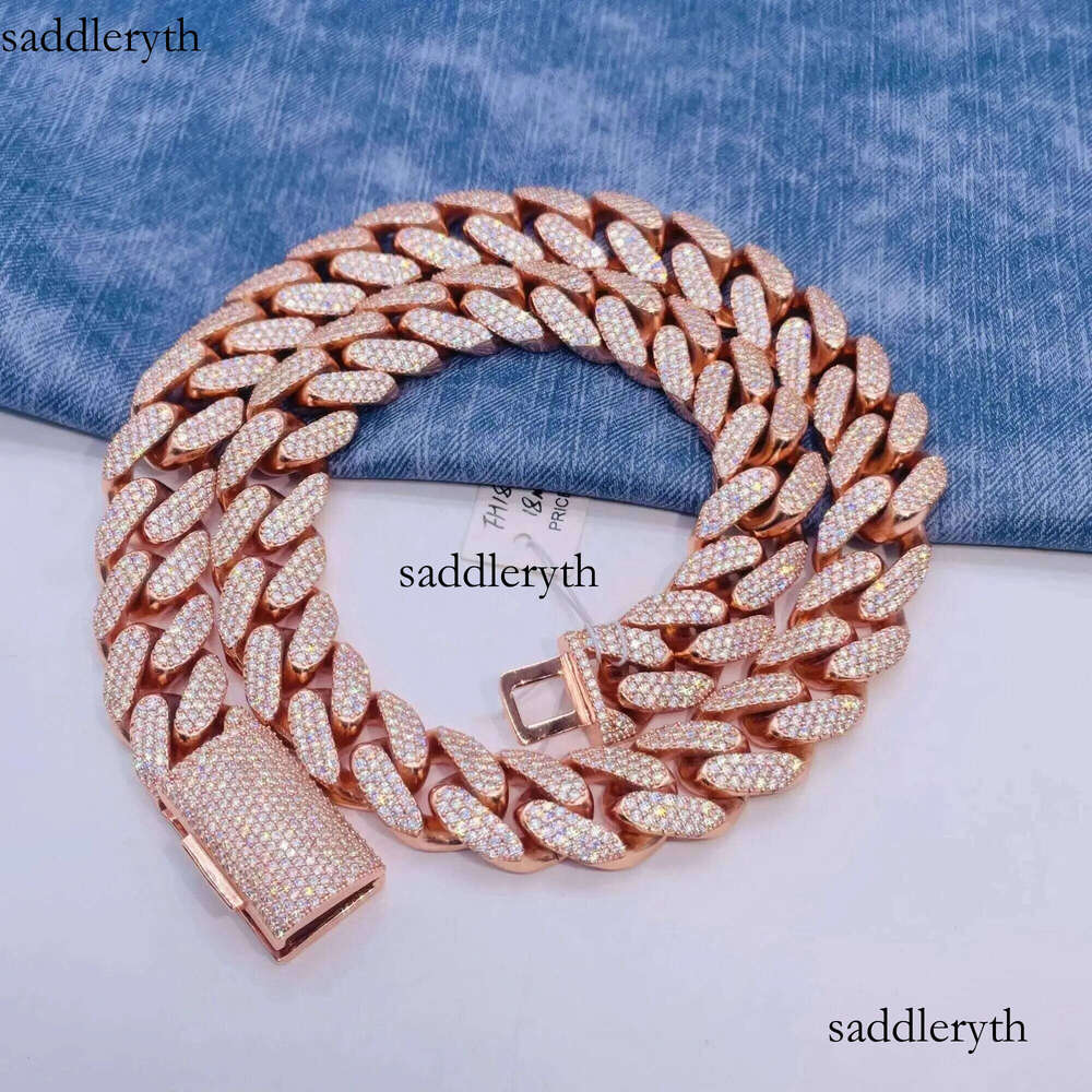 18mm Hip Hop Pass Dia Tester S Three Rows Vvs Moissanite Cuban Link Chain 2c fd