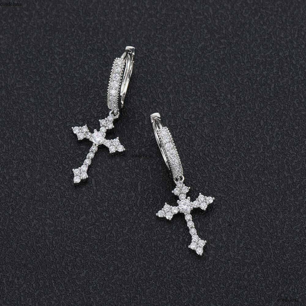 New Cross Micro Pave Zircon Hiohop Earrings Personality Rap Accessories