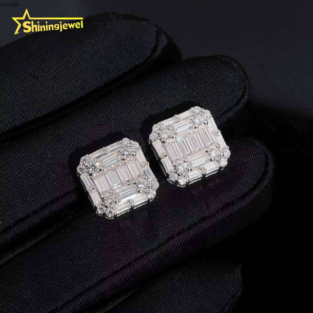 New Arrivals Fashion Iced Out Jewelry Sterling Sier Baguette Moissanite Hip Hop Earrings for Men