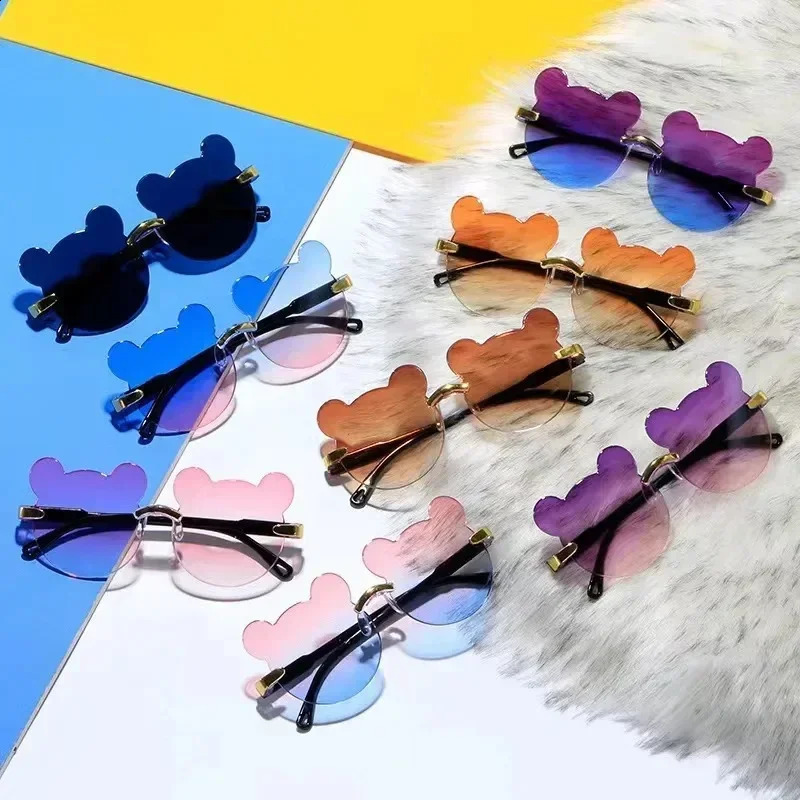 Fashionable Outdoor Travel Skiing Sunglasses Cartoon Bear Sunglassess for Boy Girl Children Rimless Casual Sunglasses UV400 250805