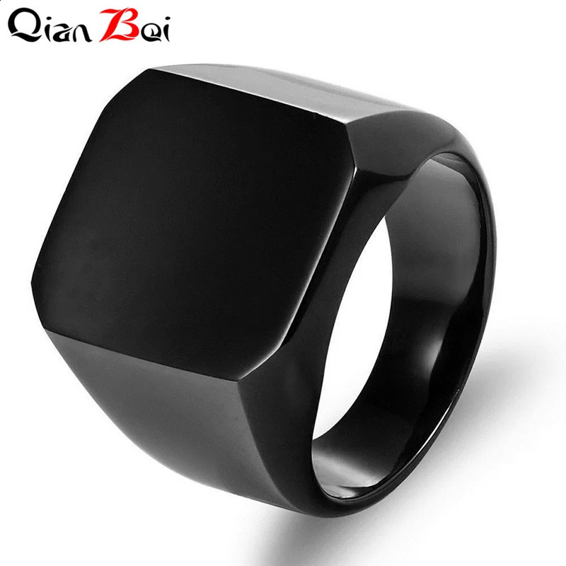 QianBei Smooth Mens Black Rock Punk Rings Cool Fashion Individuality Signet Ring for Men Party Jewelry 250807
