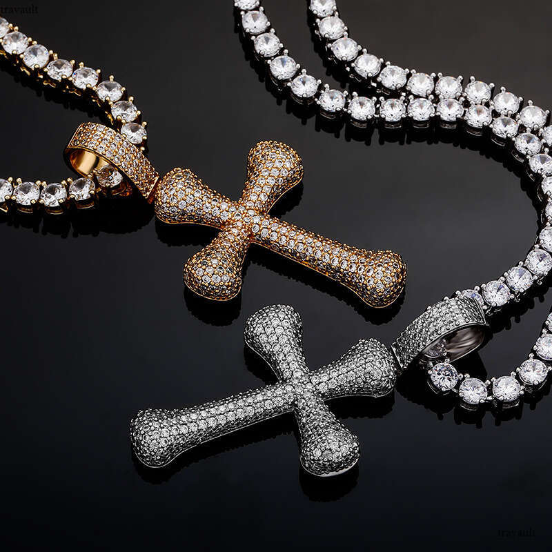 Hip Hop Full Moissanite chain Cross Pendant Necklace Unisex Trendy Fashion Accessory
