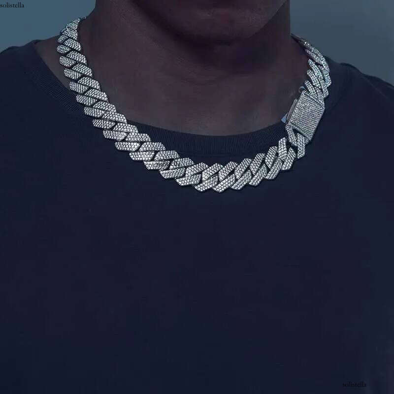 18mm 3 Rows VVS Moissanite Iced Out Link Sterling Sier Lab Dia Hip Hop Jewelry Men Cuban Necklace Chain