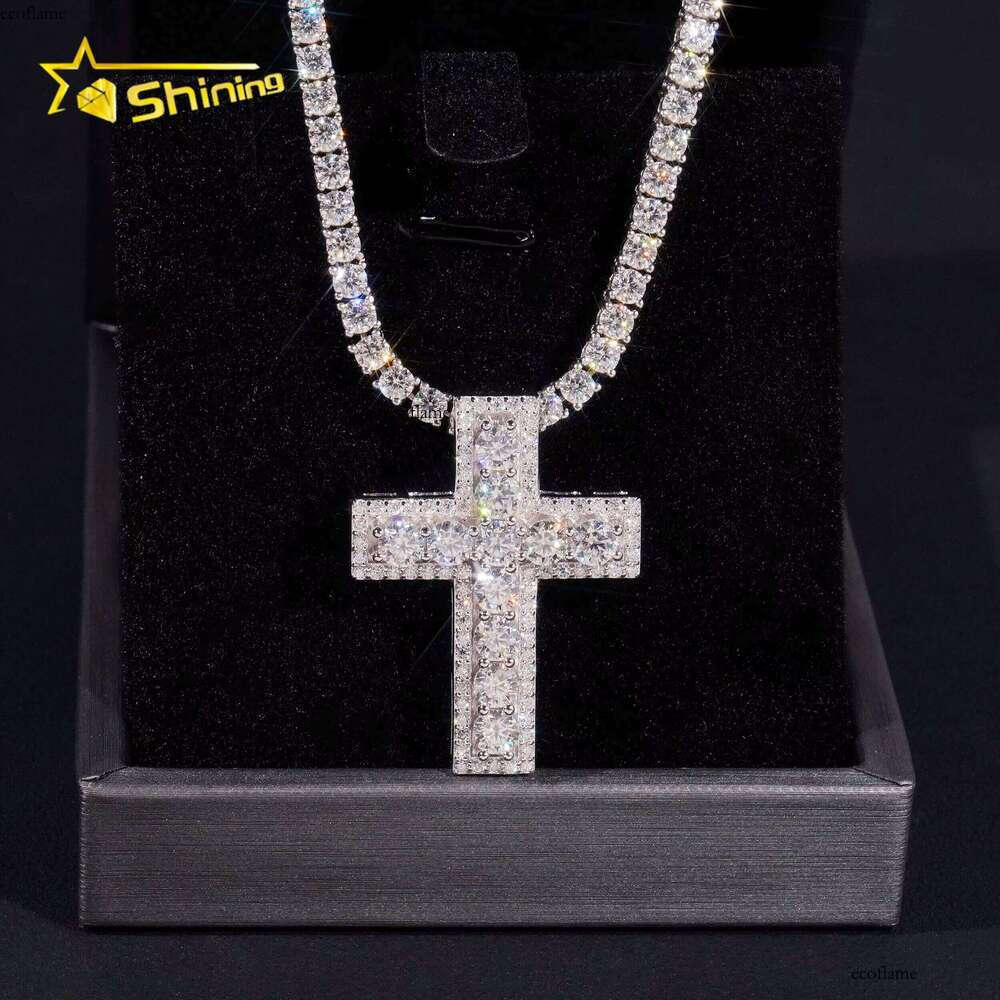 Ready to Ship Valentine Gift Colorful Sier Gold Plated Iced Out Moissanite Cross Pendant