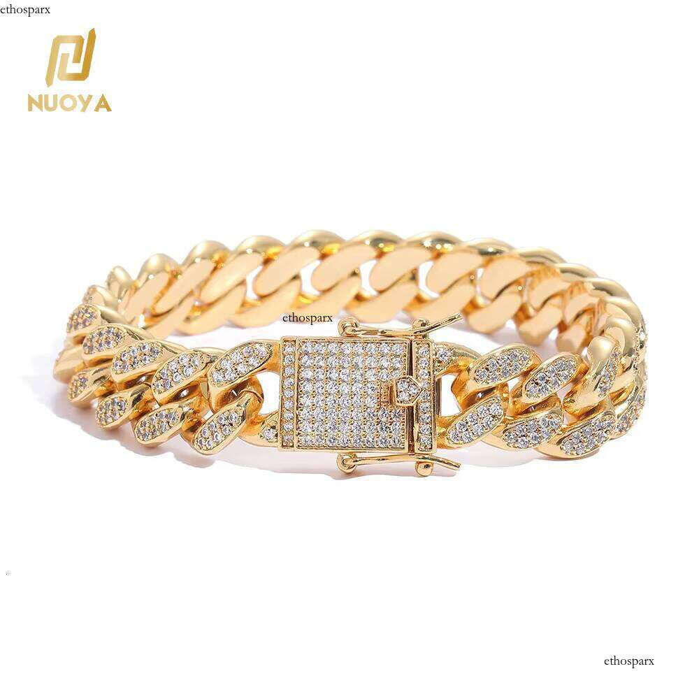 NUOYA Hip Hop Jewelry 12mm Dia Gold Plated Iced Out Cuban Link Chain Necklace for Women