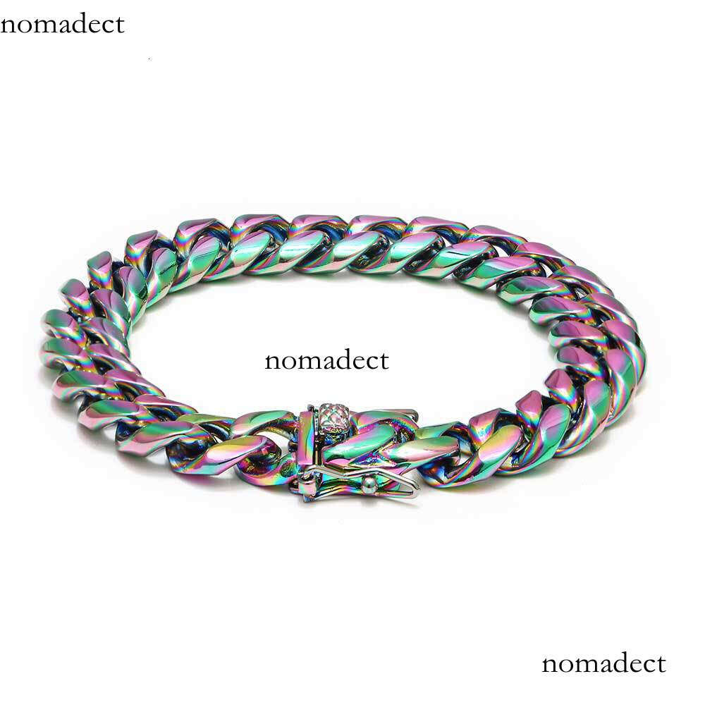 Hip Hop Buckle Encrypted Round Polished Stainless Cuban Real Gold Plated Miami Titanium Steel Men's Bracelet