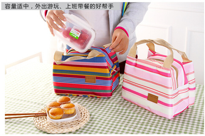 Wholesale Korean Style Waterproof Striped Bento Bag Insulated Bag Lunch Luxury Bagfree Shipping Designer Box Bag Cold Preservation Fresh-keeping Lunch