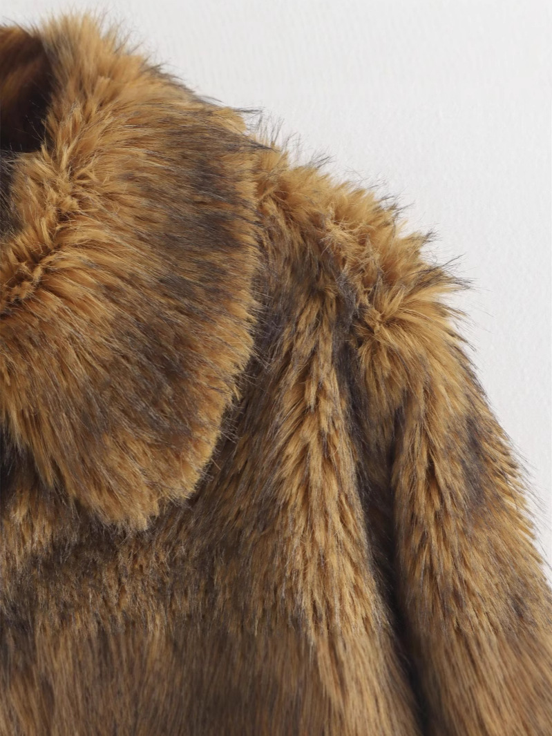 Stylish Realistic Synthetic Fur Coat Featuring Adjustable Belt Detailing Suitable As Everyday Wear