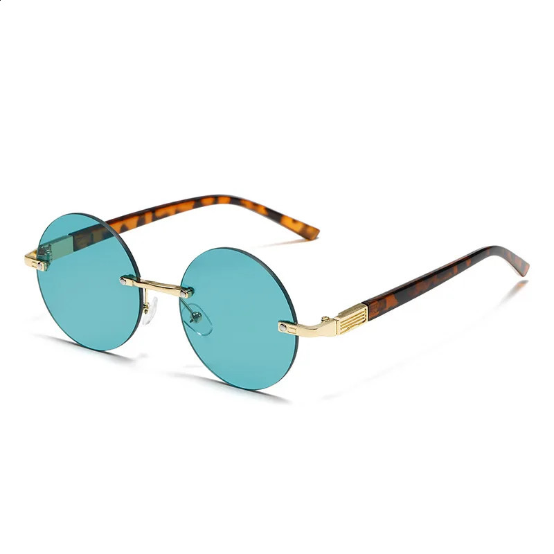 Fashion Classic Rimless Sunglasse Men Crystal Dark Green Lens Sun Glasses Retro Round Glasses Outdoor Driving Eyeglasses 250805