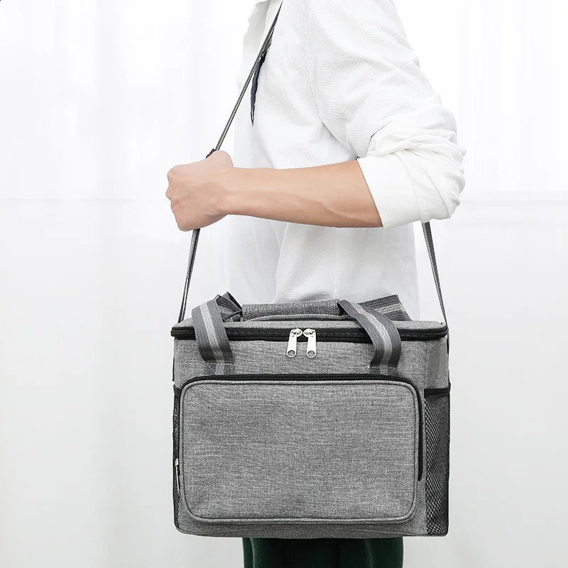 Gray 15L Portable Large Insulated Lunch Bag Shoulder Carry Outdoor Picnic Lunch Bag Waterproof Leak-proof Thickened Handheld 250804