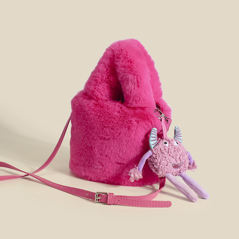 for Women Autumn Winter New Furry Plush Monster Bucket Crossbody Bag ddmymoon