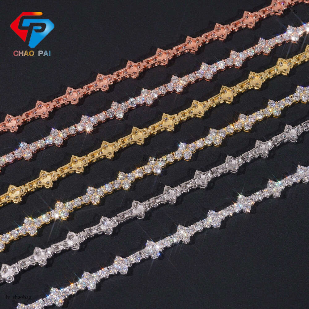 New Sier Moissanite Tennis Chain 3-4mm Hip-Hop Unisex Bracelet Necklace HipHop