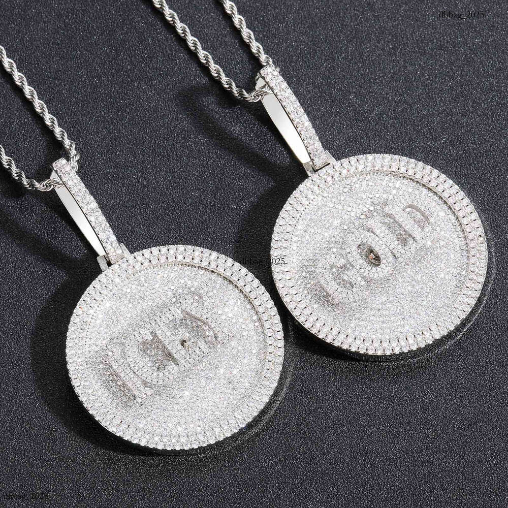 DIY Letter Disc Sterling Silver Inlaid Moissanite chain Rotating Splicing Number Pendant Hip Hop Necklace