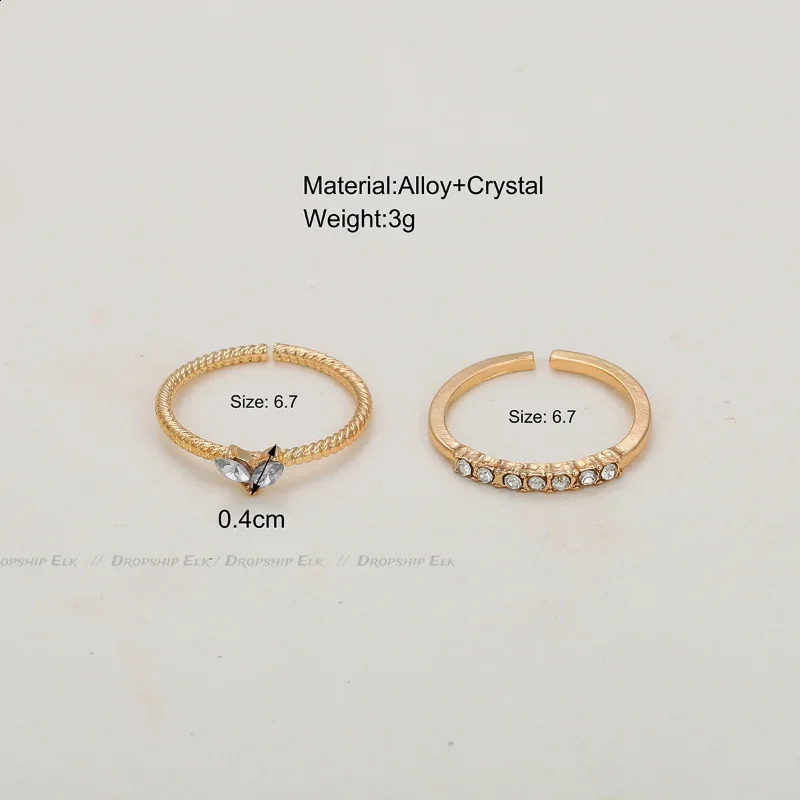 2pcs/set Gold Color Heart Zircon Rings Set for Women Girls Adjustable Minimalism Twist Ring Fashion Jewelry Wedding Gifts 250805