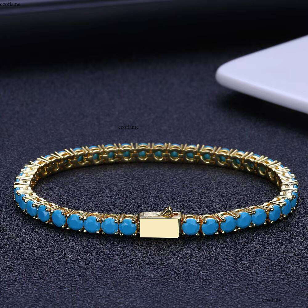 NUOYA Fashion Jewelry Women 4mm Custom Blue Turquoise Gold Plated Tennis Chain Bracelet for Gift