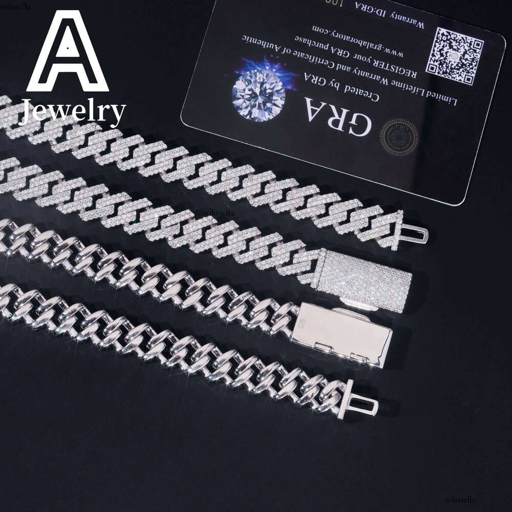 ced out Miami hip hop jewelry s moissanite dia link chain 12mm sharp cuban necklace bracelet