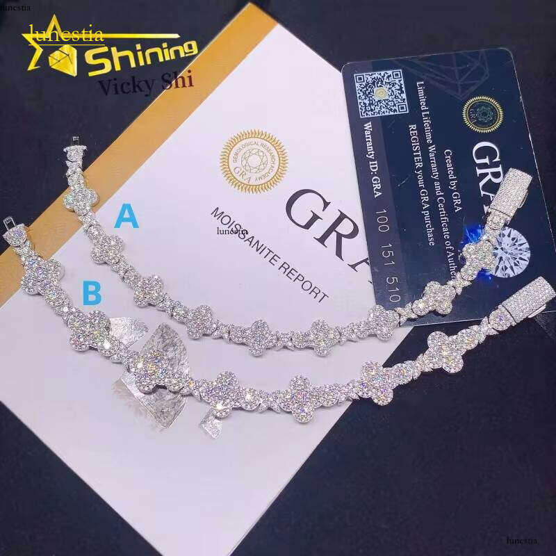 Pass Dia Tester 10MM 13MM Sier White Gold Cross Vvs Moissanite Hip Hop Iced Out Jewelry Tennis Bracelet