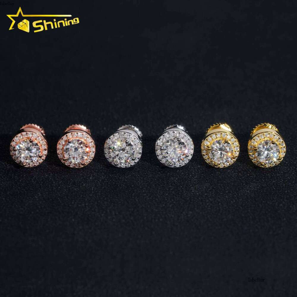 Fine Sterling Sier Iced Out Hip Hop Jewelry Dia Stud VVS Moissanite Earrings
