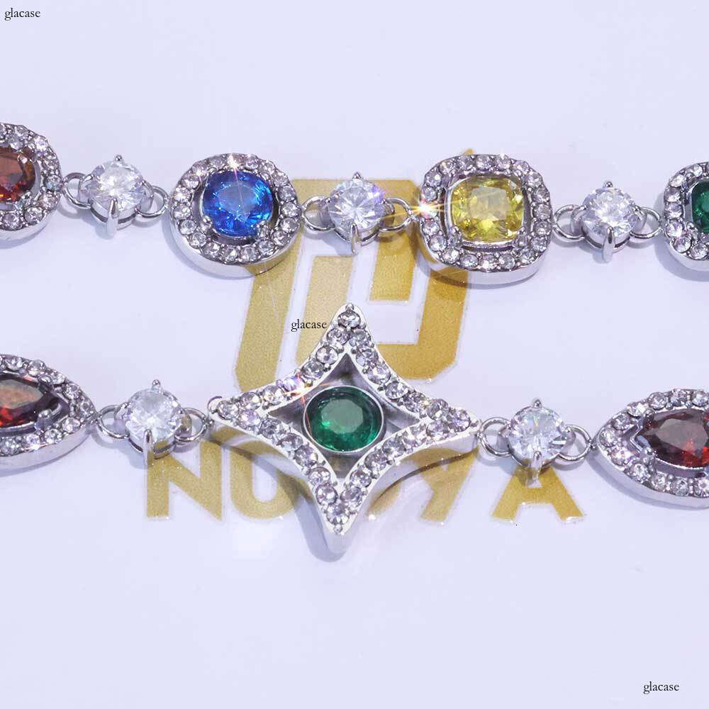 10mm Sterling Silver Chain Hip Hop Men's Moissanite chain Necklace Colorful Jewelry