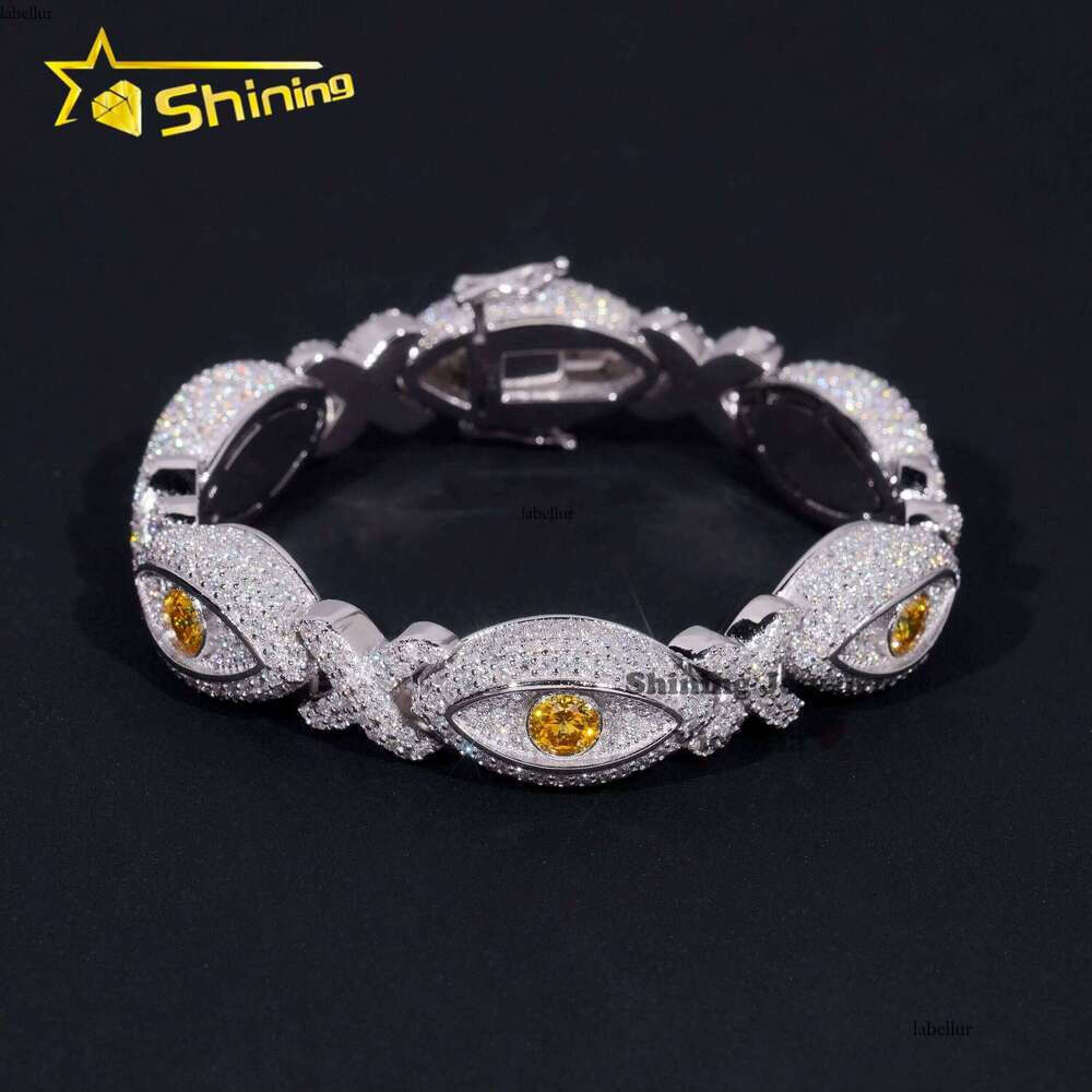 Trending Product Devil's Jewelry Shiny Marquise Snake Sier 12mm VVS Moissanite Cuban Link Evil Eye Bracelet