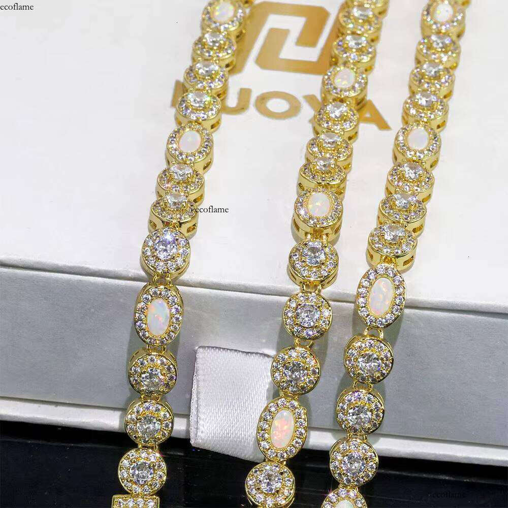 NUOYA 6mm Micro Opal Clear Multi Gemstone Link Chain Brass Bracelet Iced Zircon CZ Jewelry Gift for Women Men