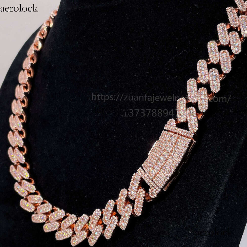 15mm Full Inlaid Moissanite Iced Out VVS Cuban Chain Hip Hop Trendy Brand Necklace