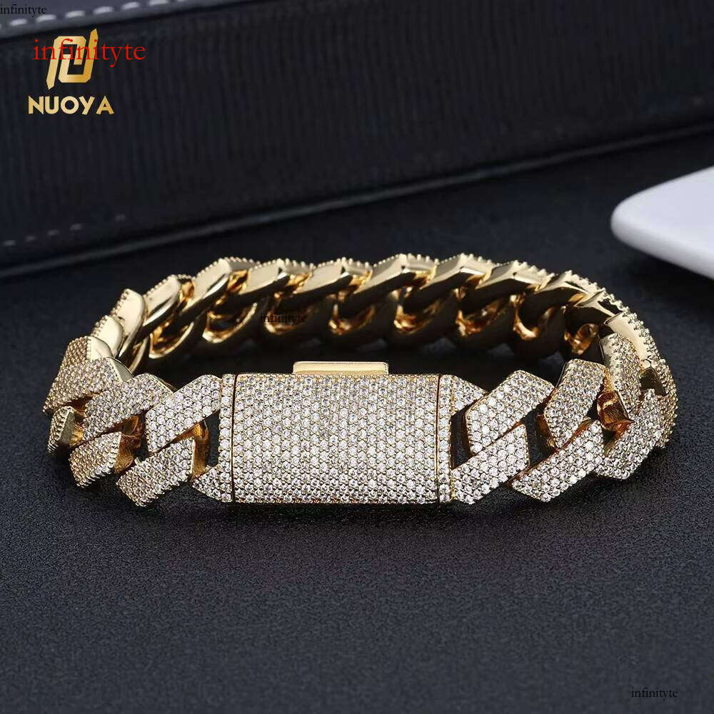 NUOYA Hip Hop Jewelry White Gold Miami Link for Women 15mm 4 Rows Iced Out Dia Prong Cuban Chain Bracelet