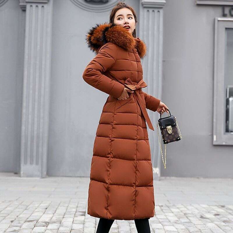 Women's Plus Long Over Knee Slim Color Fur Collar Down Cotton-padded Jacket