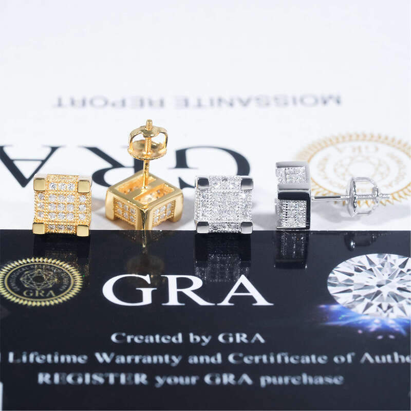 ICED OUT Fashion Unisex Sier Moissanite Hip Hop Earrings Jewelry