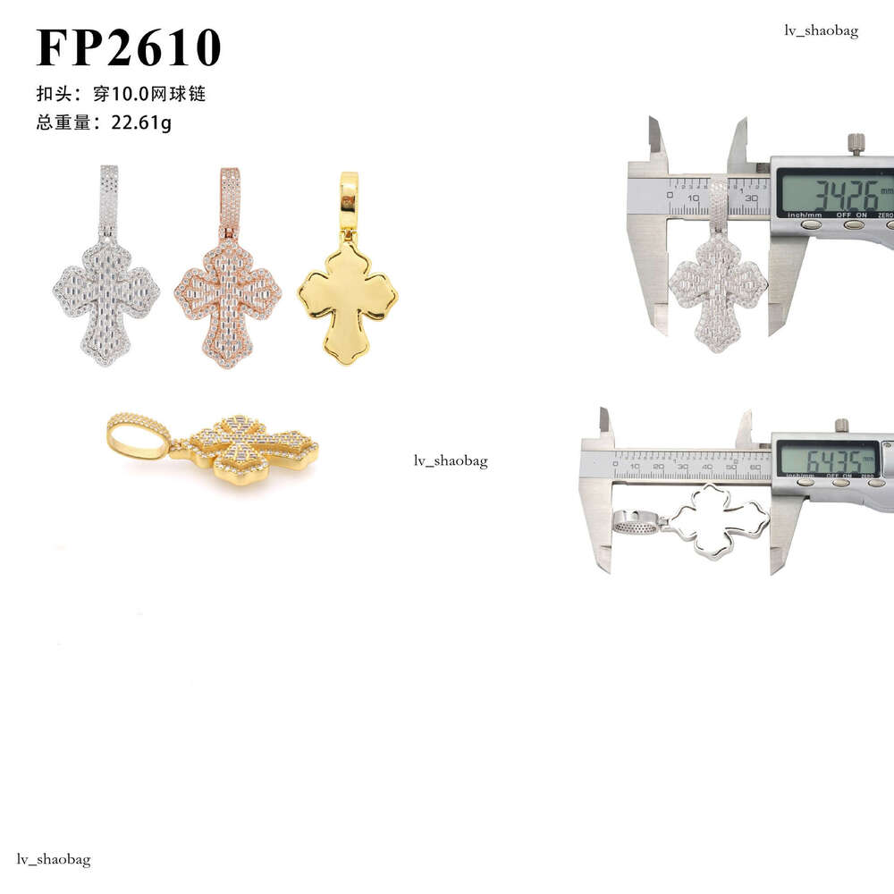 Sier Inlaid Moissanite Cross Hip Hop Pendant Personality Trendy Versatile Necklace Jewelry
