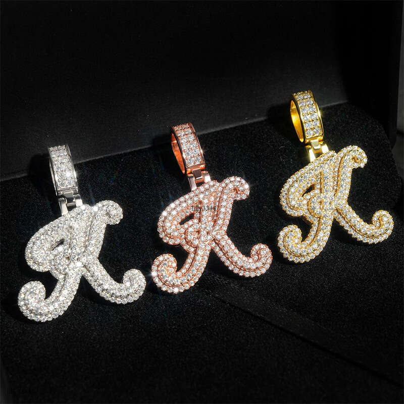 2024 New Hip-Hop Pendant Personalized Letter Sier Moissanite Full Inlay Wearable 6.5mm Necklace