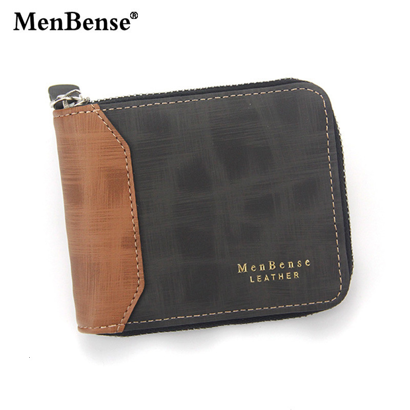 Menbense New Men's Wallet Luxury Bag Fashion Casual Patchwork Zipper Bag Coin Purse Men's Short Wallet Money Clip