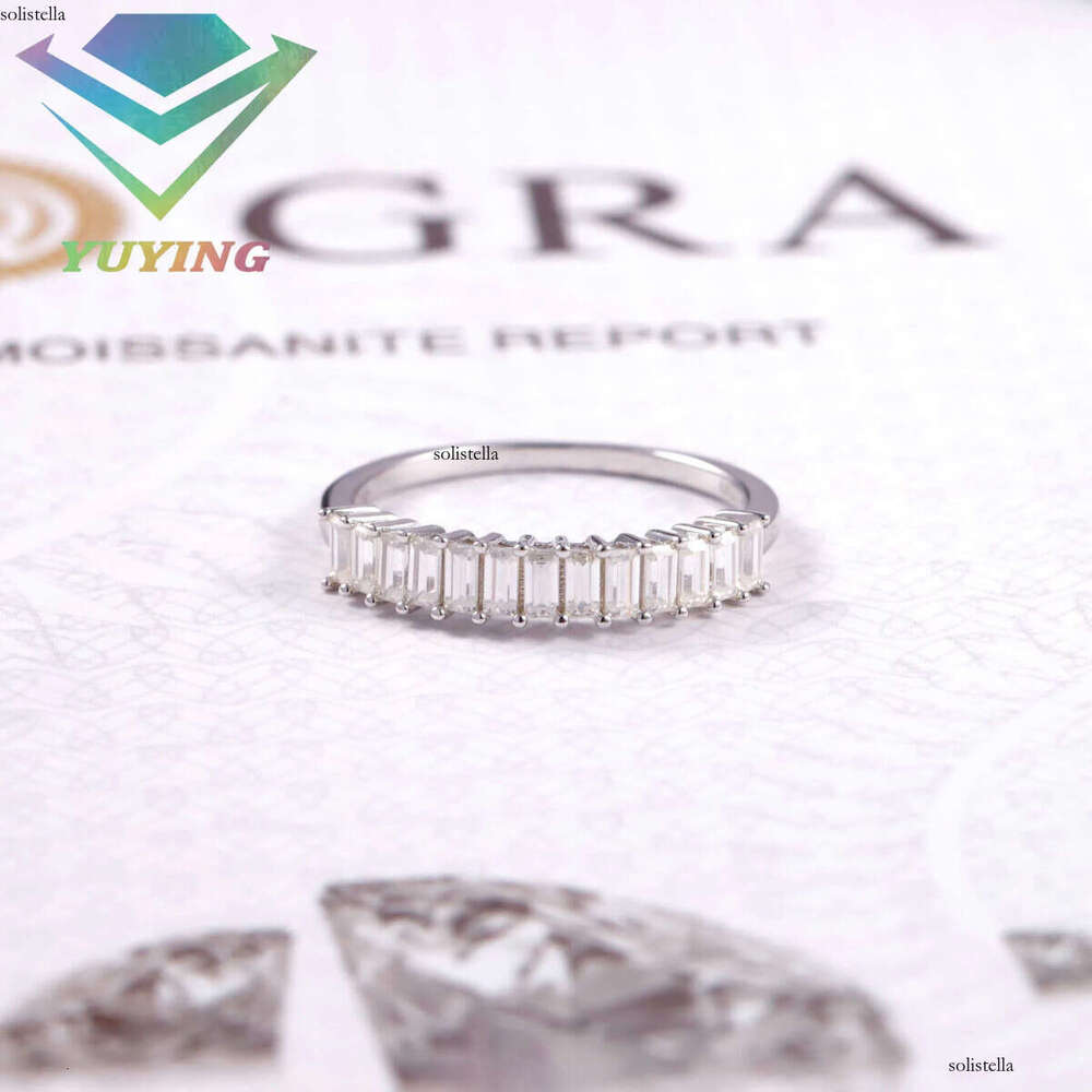 Custom Emerald Cut Dia Wedding Fine Jewelry Gold Eternity Band VVS Moissanite Engagement Ring