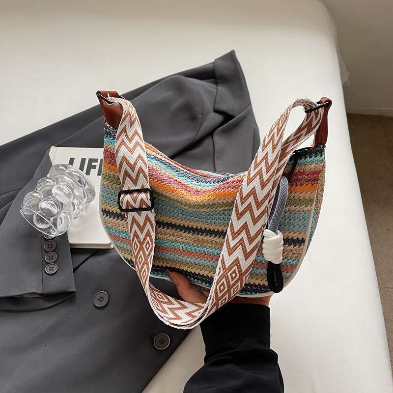 Hot Selling Rainbow Straw For Women New Fashion Underarm Single Shoulder Versatile Large Capacity Commuter Crossbody Bag Designer Bags