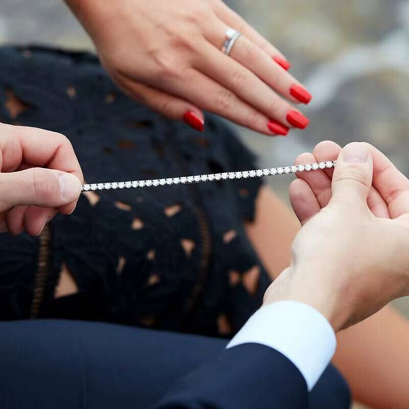 Men Women 14K White Gold 1 Row Cut Iced Out Tennis Bracelets Hip Hop Lab Diamond Link Chain Bracelet