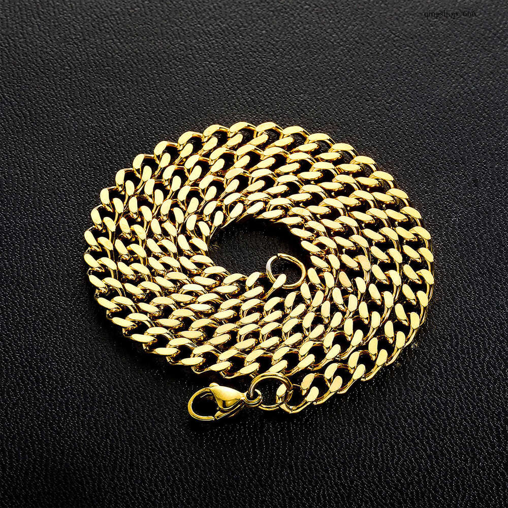 Hip Hop 3-5MM Six-Sided Polished Sterling Silver Cuban Chain Color-Retaining Electroplated Men's Necklace