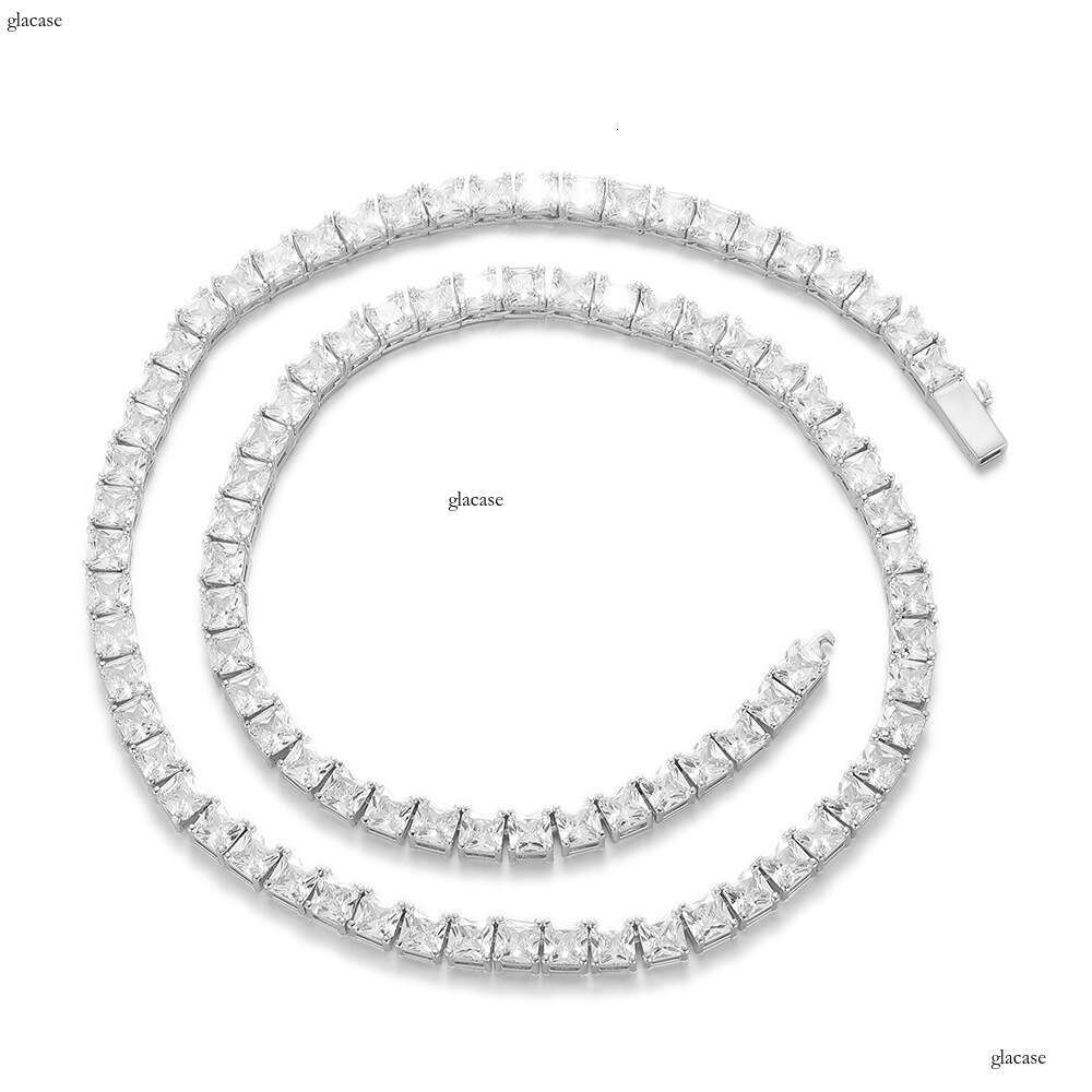 Hip Hop 5.5mm Spring Buckle Tennis Square Moissanite chain Men's Necklace Jewelry Accessories
