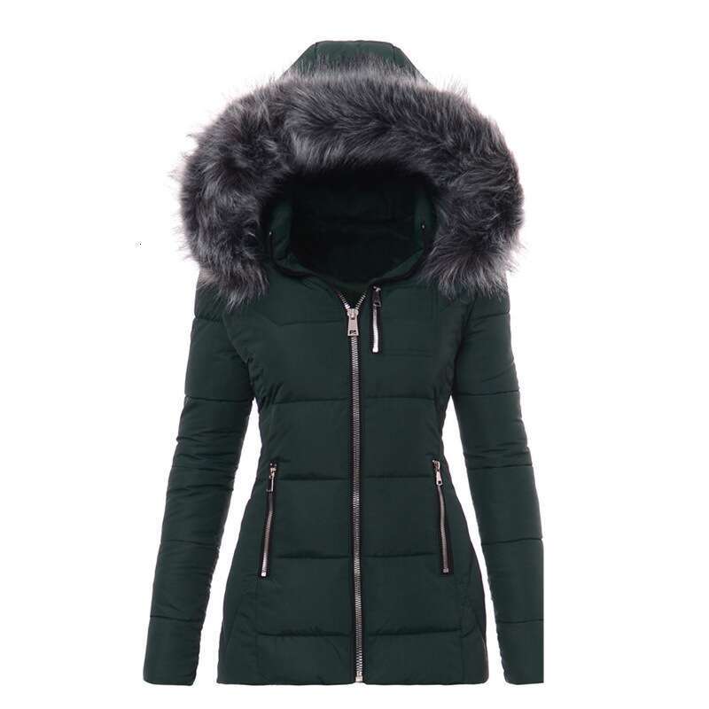 Women's clothing color fur collar zipper decoration slim cotton thick coat for women