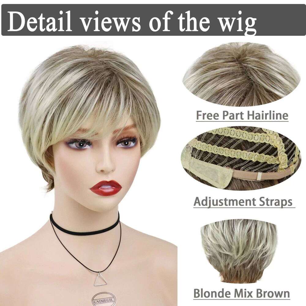 Old Lady Synthetic Hair Blonde with Bangs Natural Short White Woman High Temperature Blond Ombre Mommy Wig for Daily