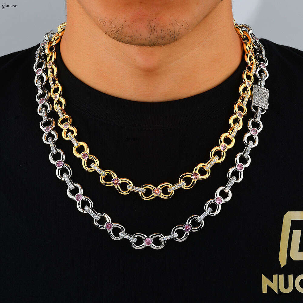 Hip-Hop 12mm Infinity Chain Pink Moissanite chain Men's Necklace Personality Versatile Jewelry