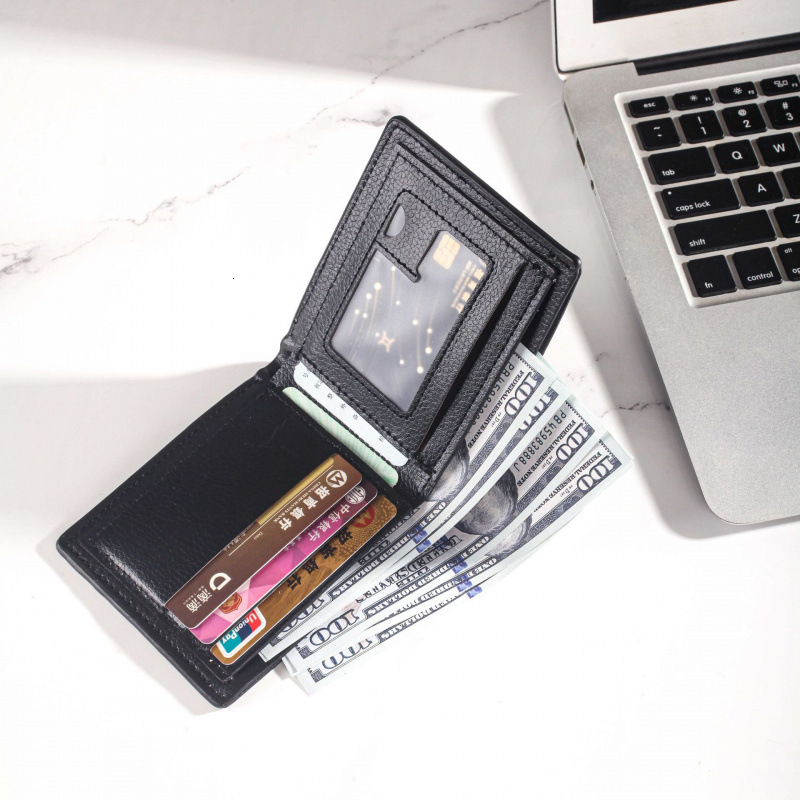 Cross-border Simple Short Men's High-end Wallet Ultra-light Soft Luxury Bag Leather Korean Style Lychee Pattern Wallet