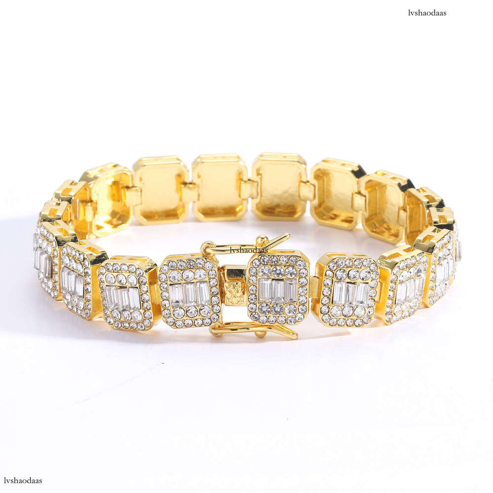 Hip Hop 13mm Square Round Cuban Chain Full Dia Men's Trendy Bracelet