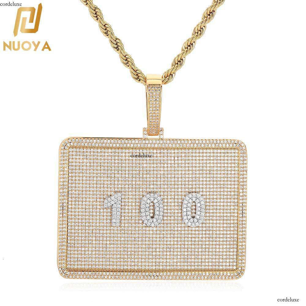 Hip Hop Rectangular Personality Letter Pendant Accessories Moissanite chain Men's Necklace Jewelry