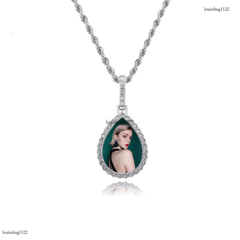 Full Dia Hip-Hop Water Drop Pendant Sterling Silver Moissanite chain Oval Memory Photo Frame Necklace Personalized DIY
