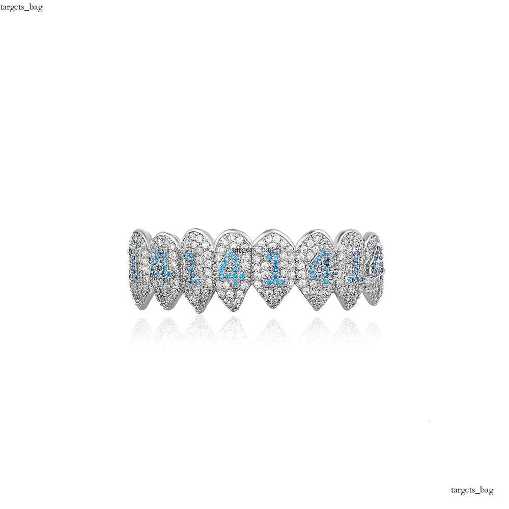 Blue Dia Number Gold Eight Teeth Micro Pave Full Zircon Fangs Set Halloween Vampire Personality Dentures