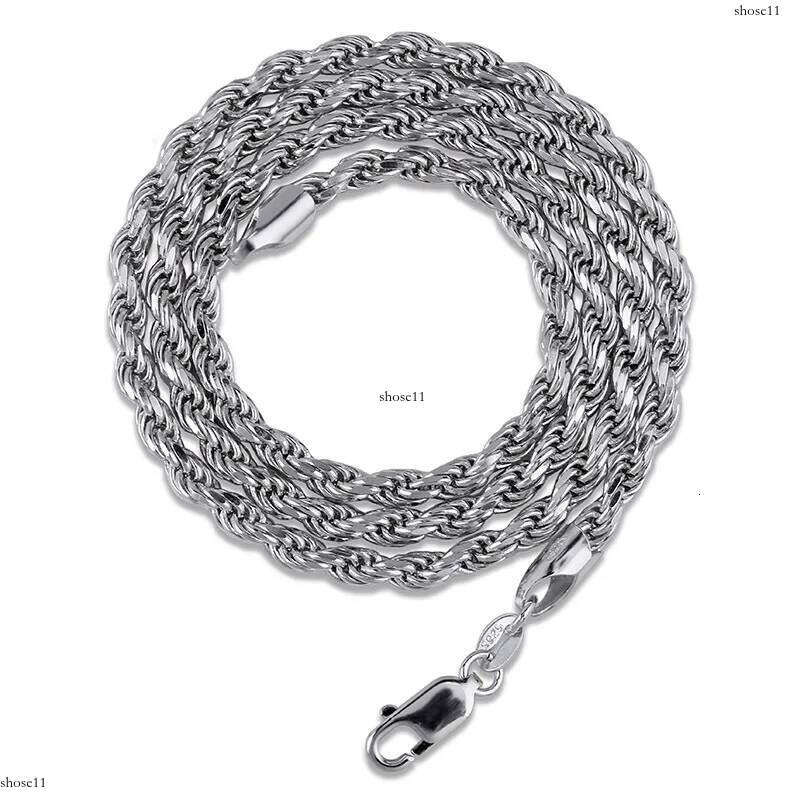 & White Gold Plated Sterling Sier Twist Necklace 3mm 18 22 Rope Chain Hip Hop Rapper Jewelry Gifts For Men and Women