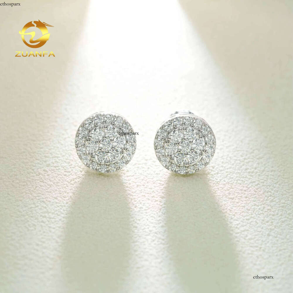 Round cluster s sterling sier gold plated micro pave studs screw back women men vvs dia moissanite earring stud