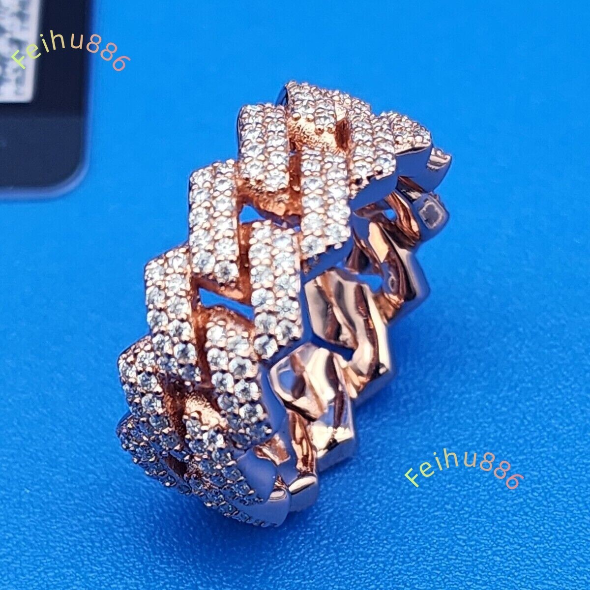 Iced Out Hip Hop Cuban Link Ring 925 Sterling Silver VVS Moissanite Diamond Cuban Band Ring for Men
